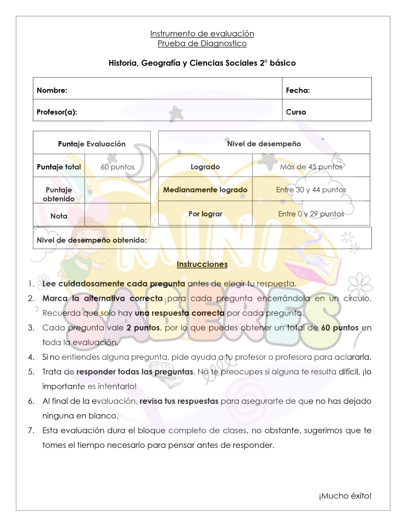 Evaluación Diagnóstica - Historia, Geografía y CCSS (HIST) 2° básico