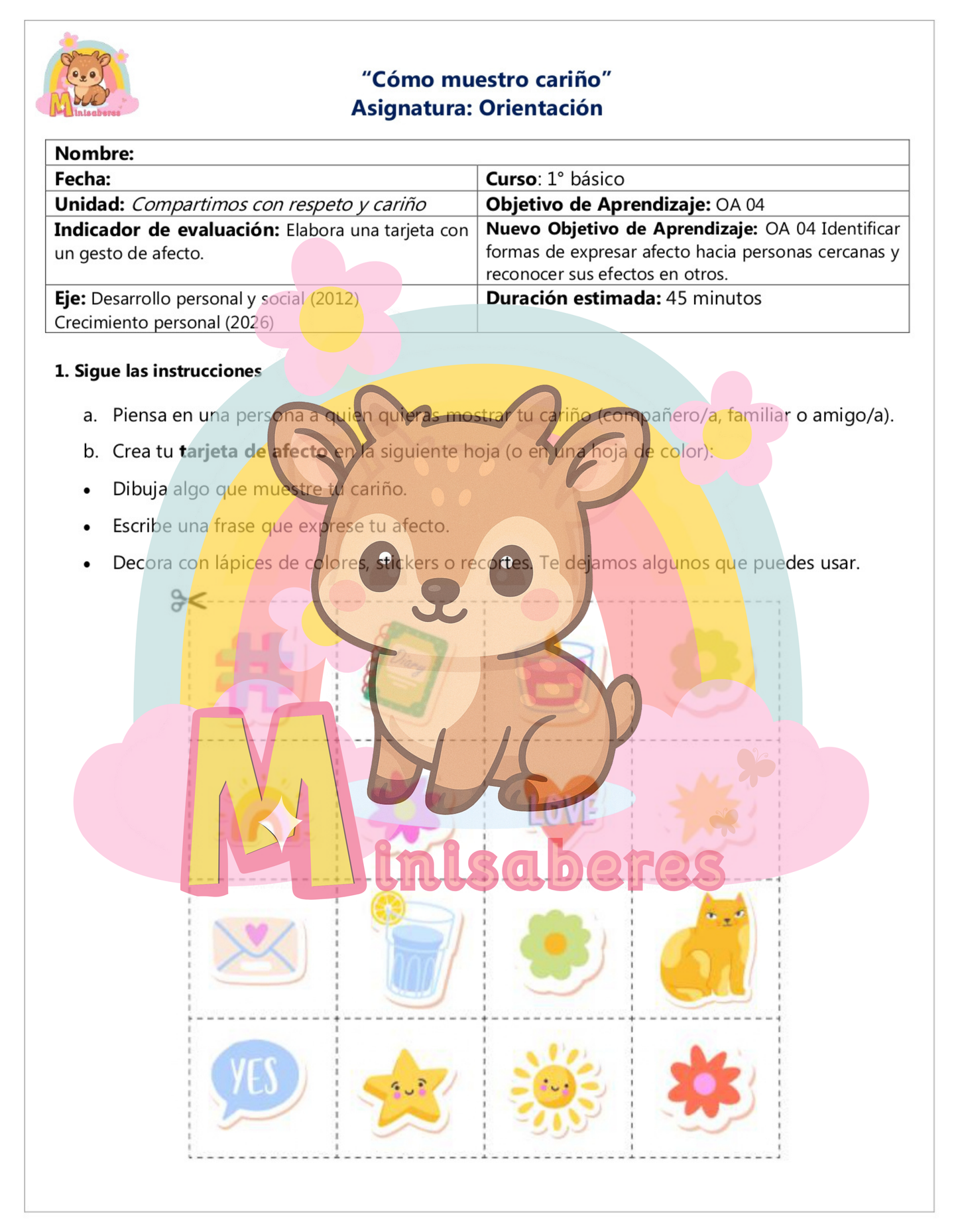 Guía N5 "Cómo muestro cariño" – Orientación 1° básico