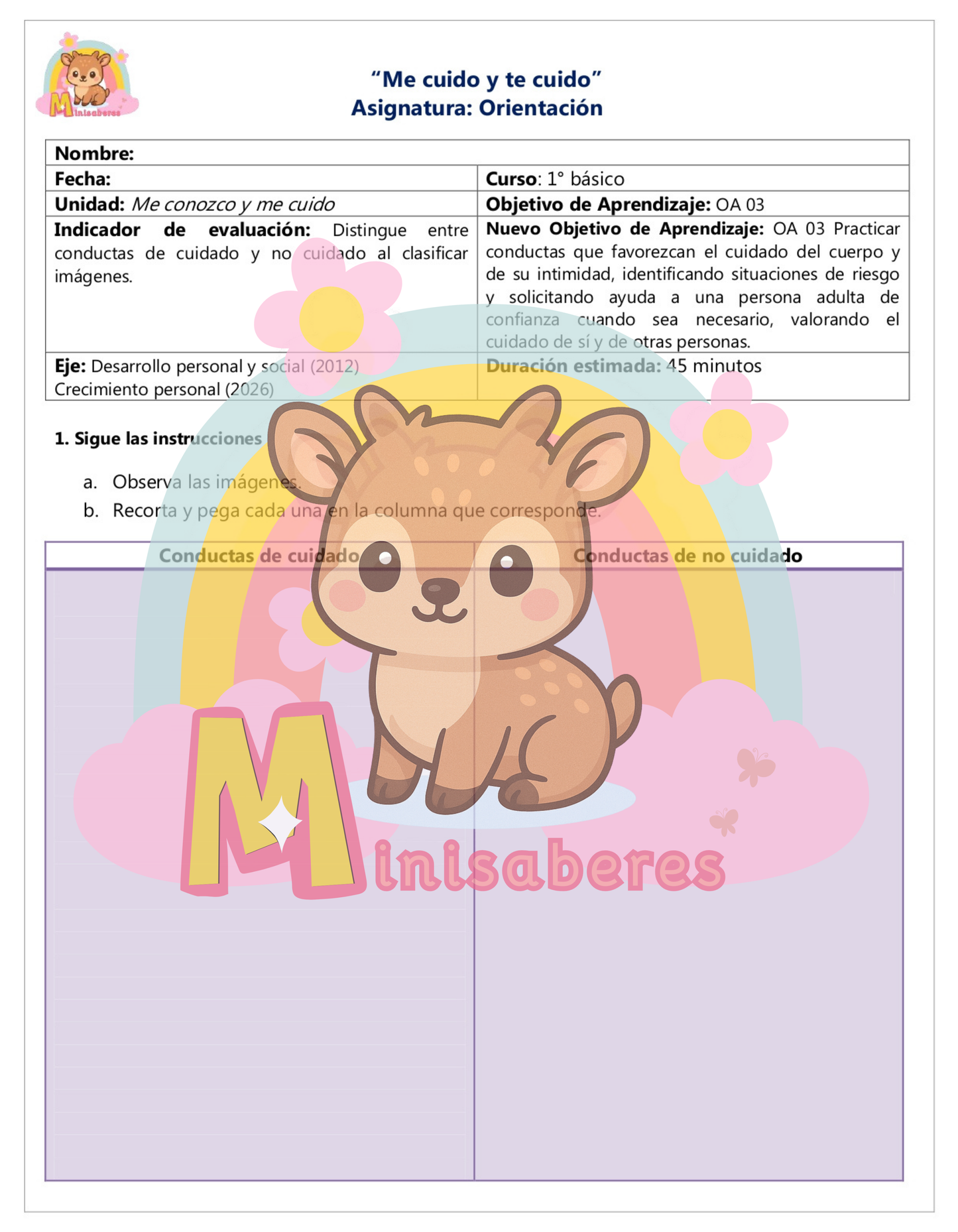 Guía N4 "Mi cuerpo y mis emociones" – Orientación 1° básico