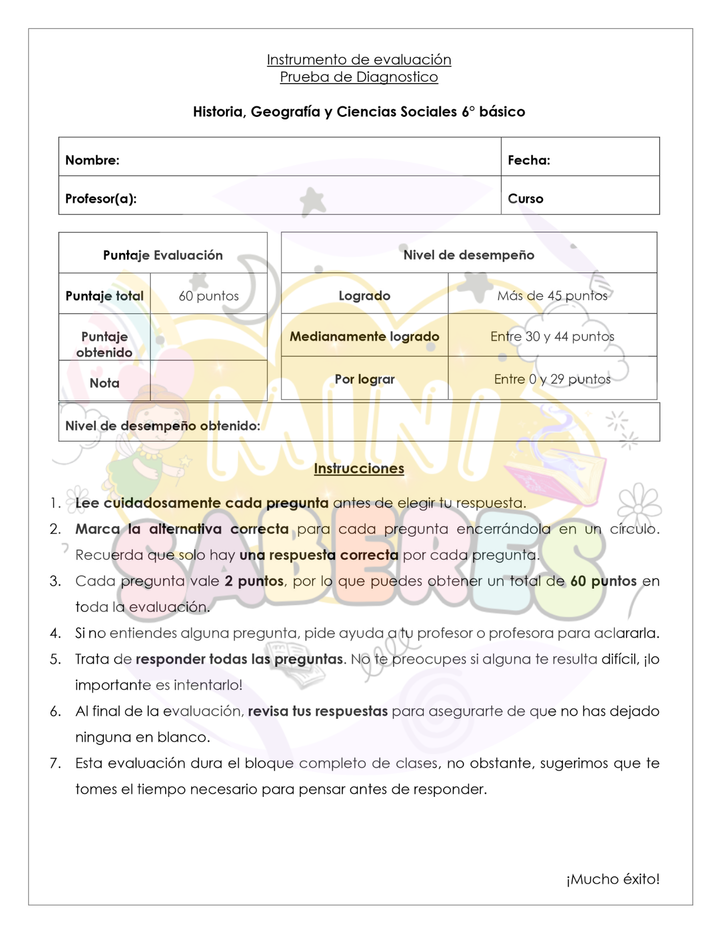Evaluación Diagnóstica - Historia, Geografía y CCSS (HIST) 6° básico