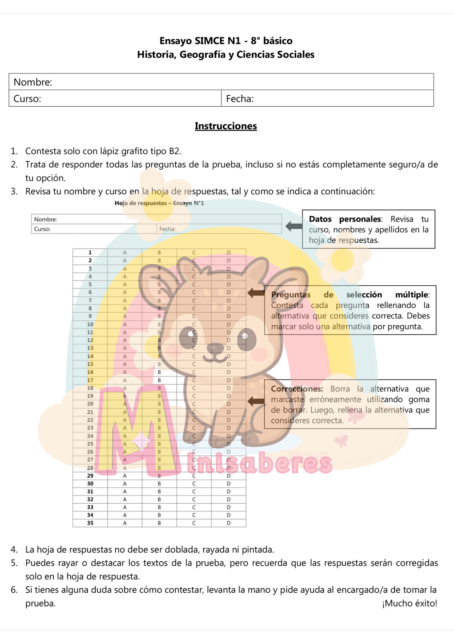 Ensayo SIMCE Historia 8° Básico – N°1