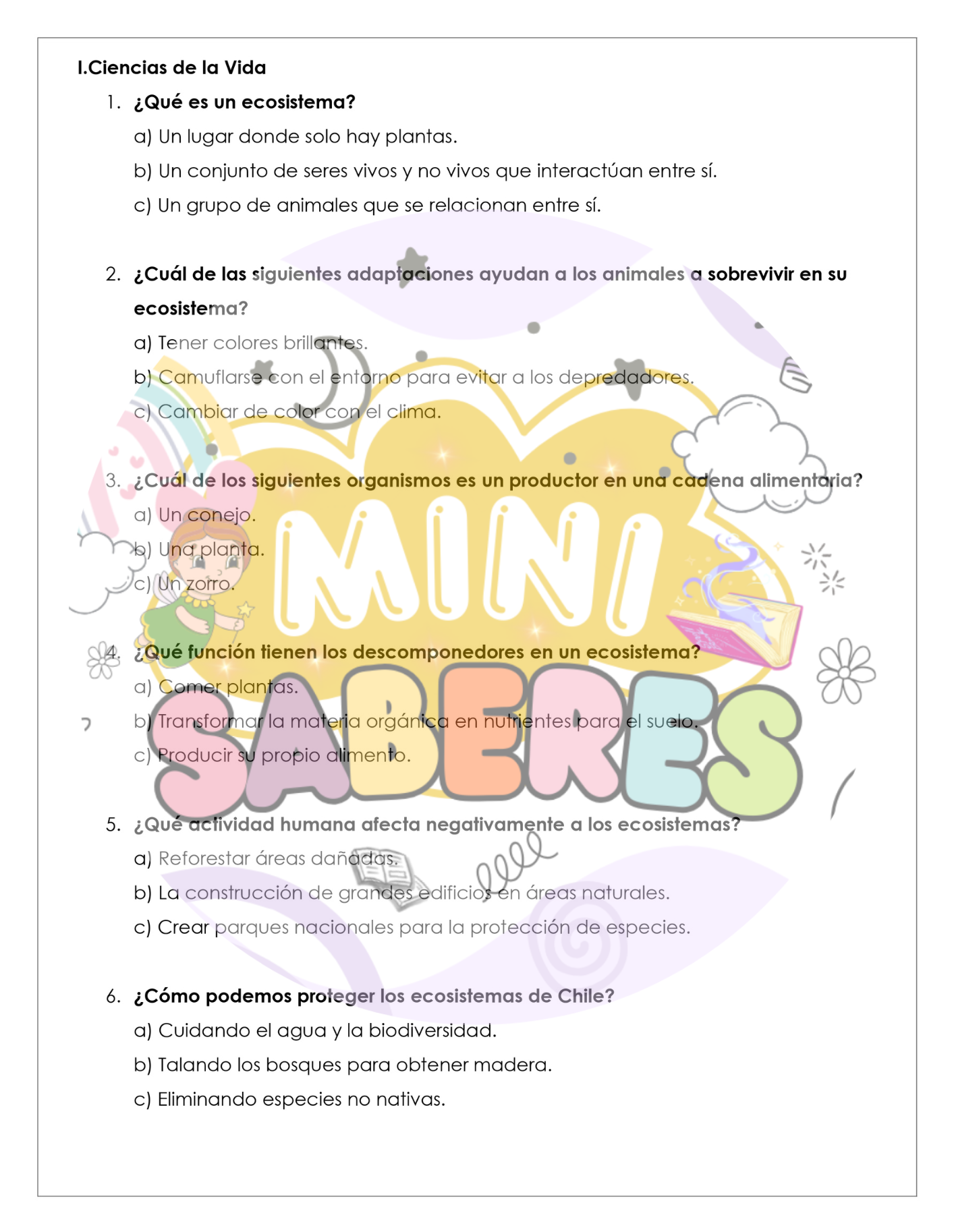 Evaluación Diagnóstica - Ciencias Naturales (CN) 5° básico