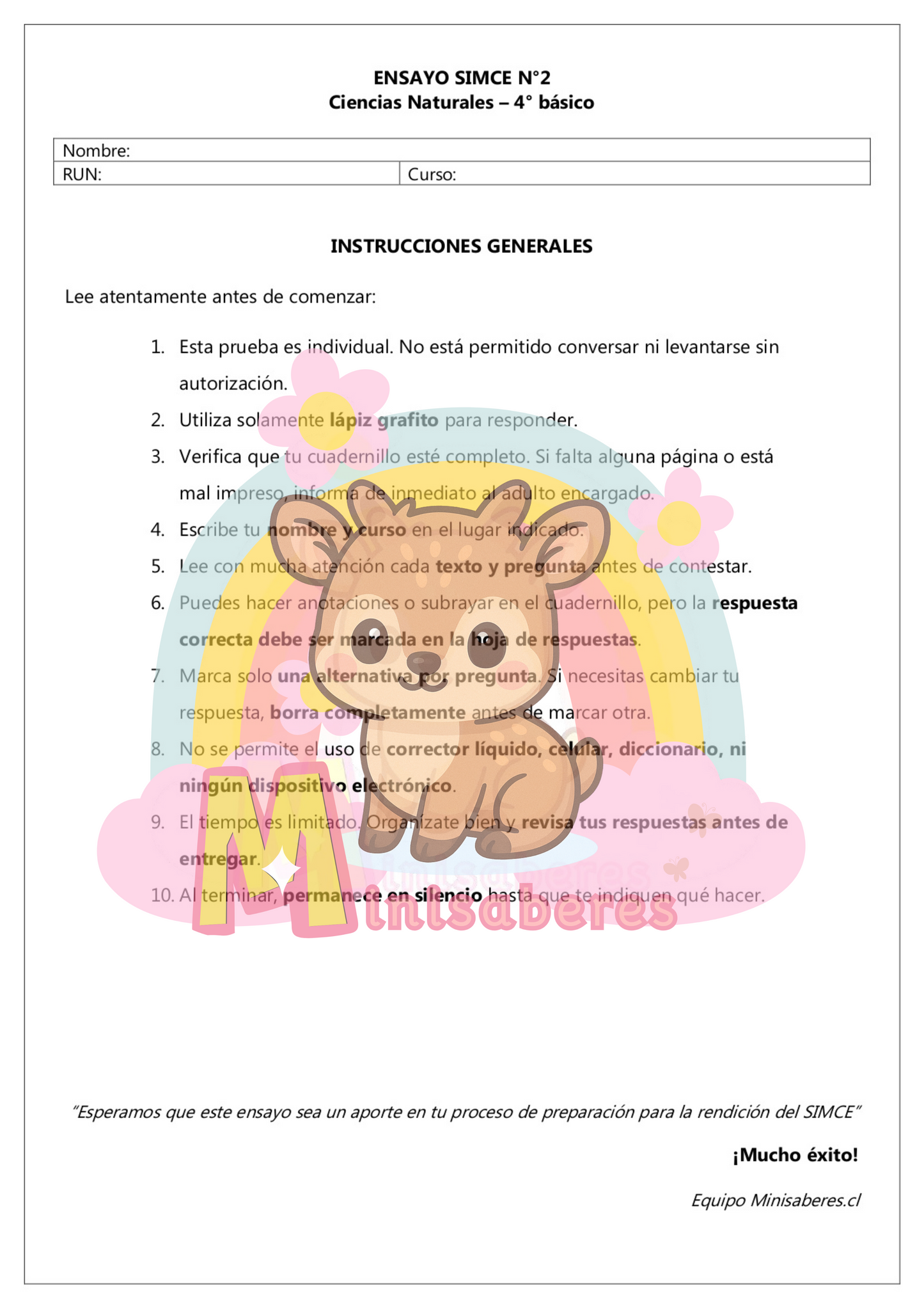 Ensayo SIMCE Ciencias 4° Básico – N°2