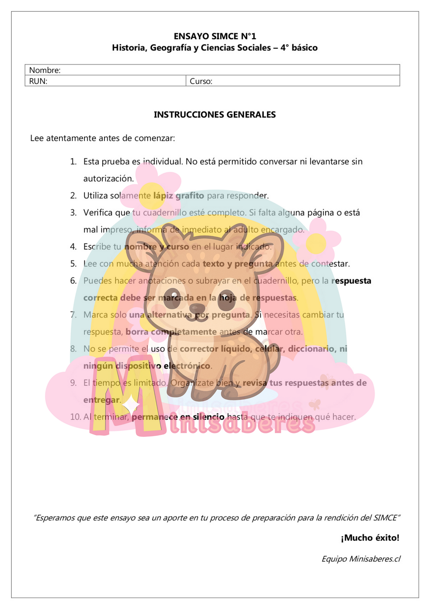 Ensayo SIMCE Historia 4° Básico – N°1