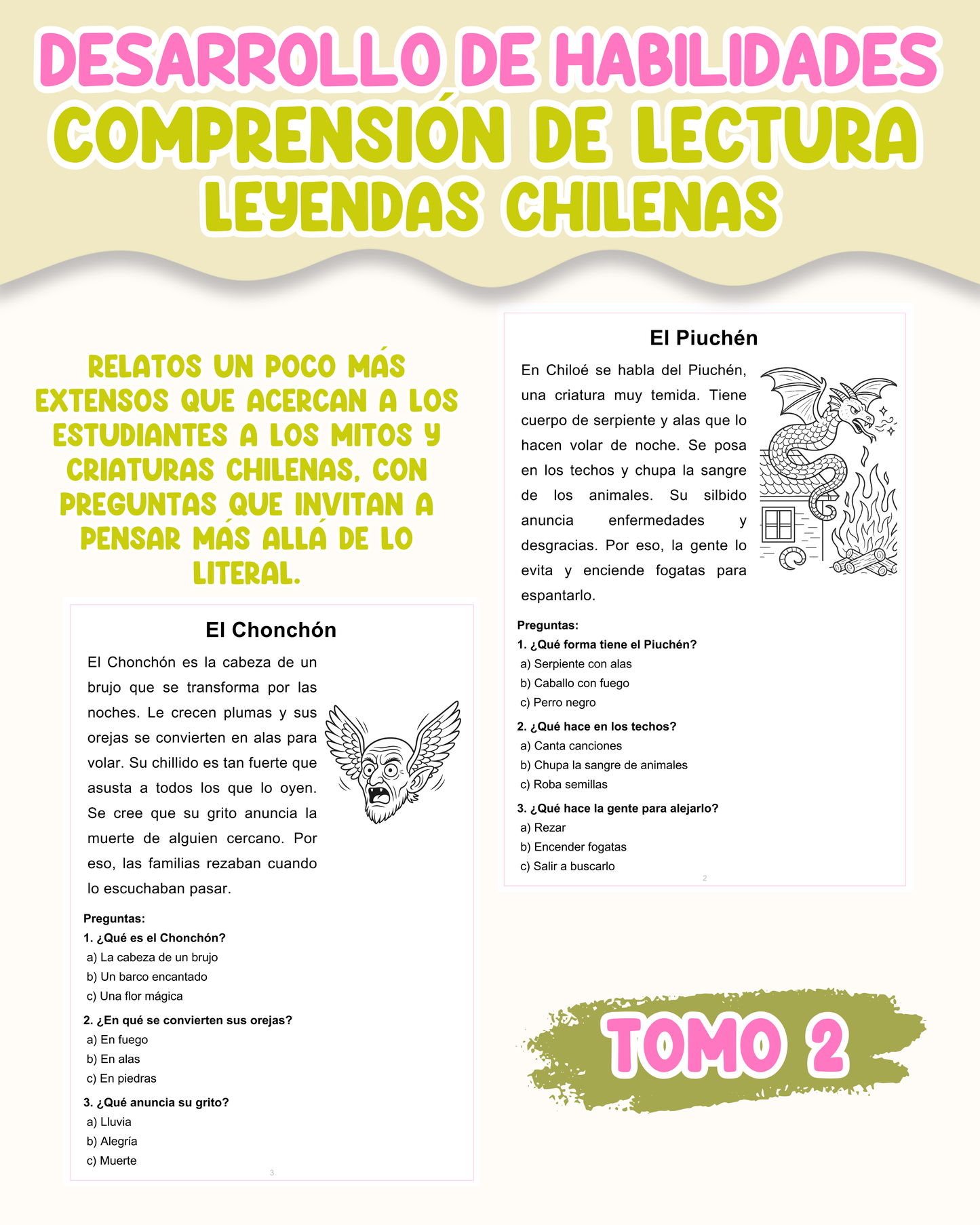 PACK Desarrollo de habilidades: comprensión de lectura leyendas chilenas