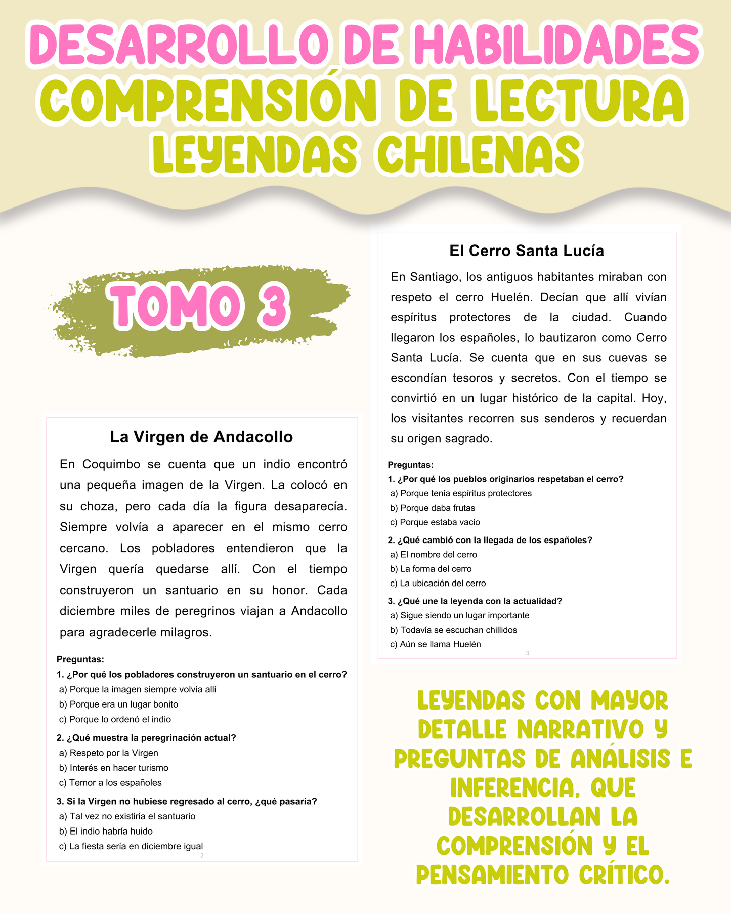 PACK Desarrollo de habilidades: comprensión de lectura leyendas chilenas