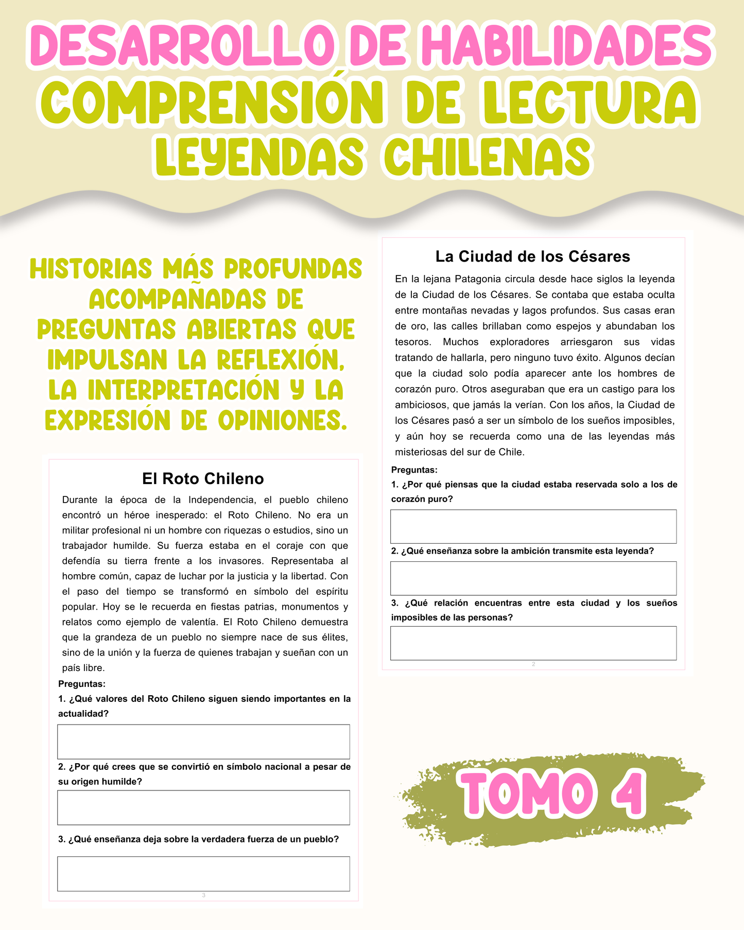 PACK Desarrollo de habilidades: comprensión de lectura leyendas chilenas