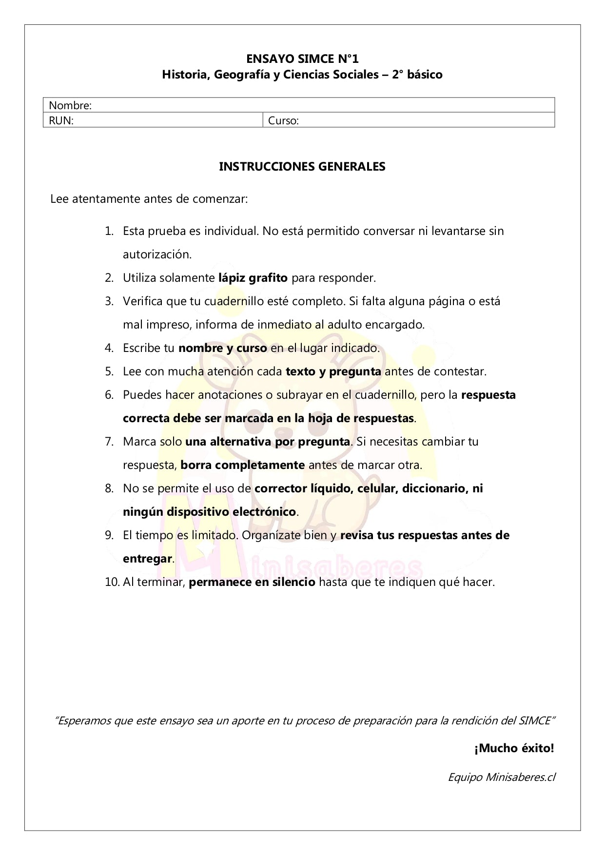 Ensayo SIMCE Historia 2° Básico – N°1