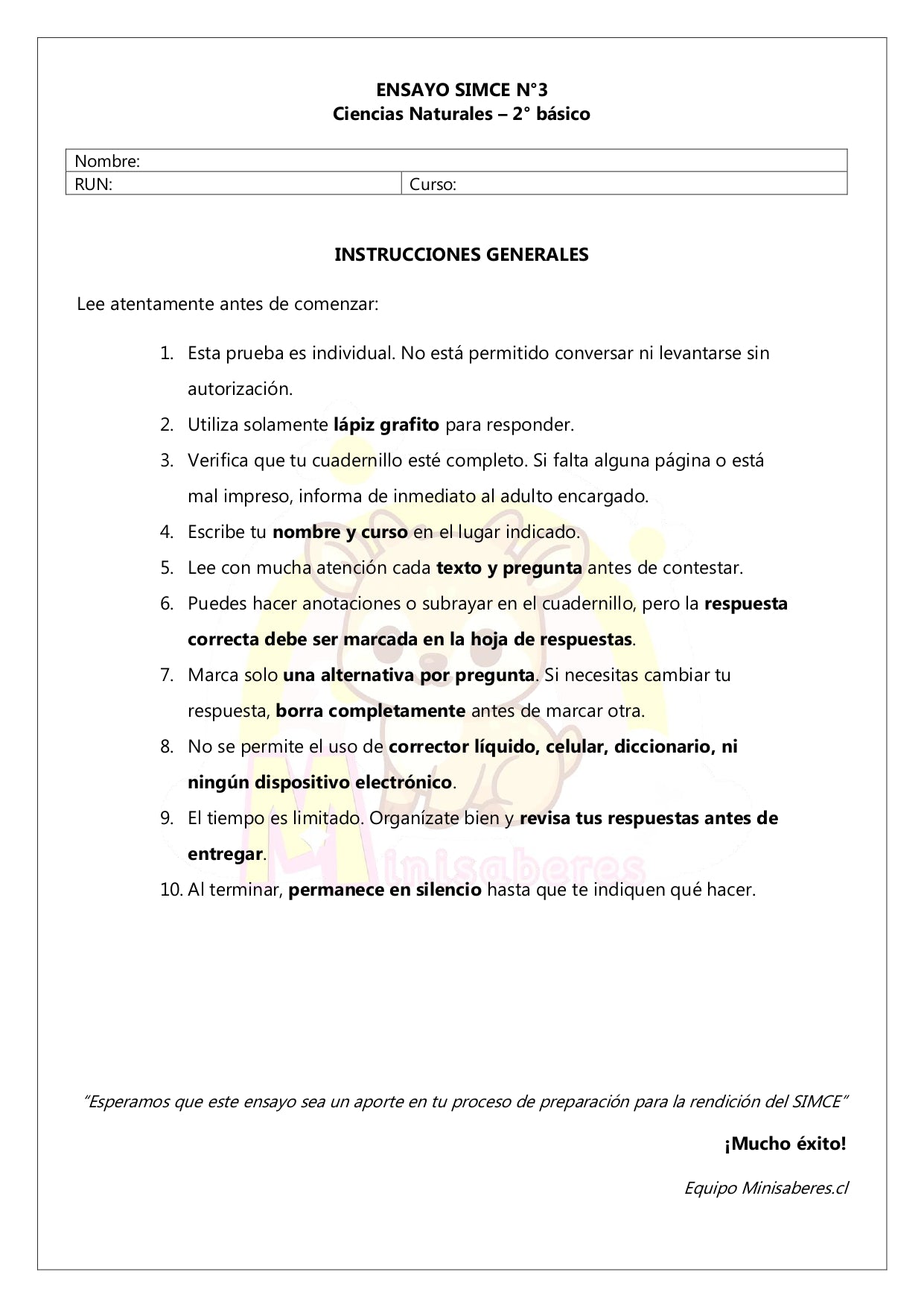 Ensayo SIMCE Ciencias 2° Básico – N°3