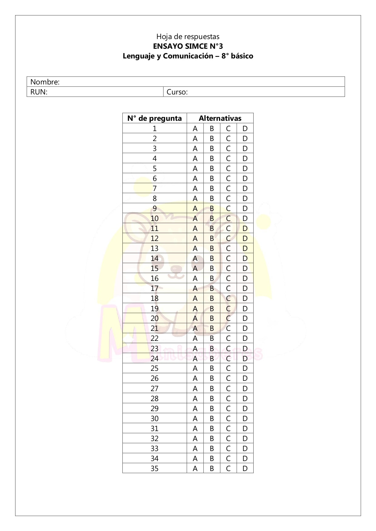 Ensayo SIMCE Lenguaje 8° Básico – N°3