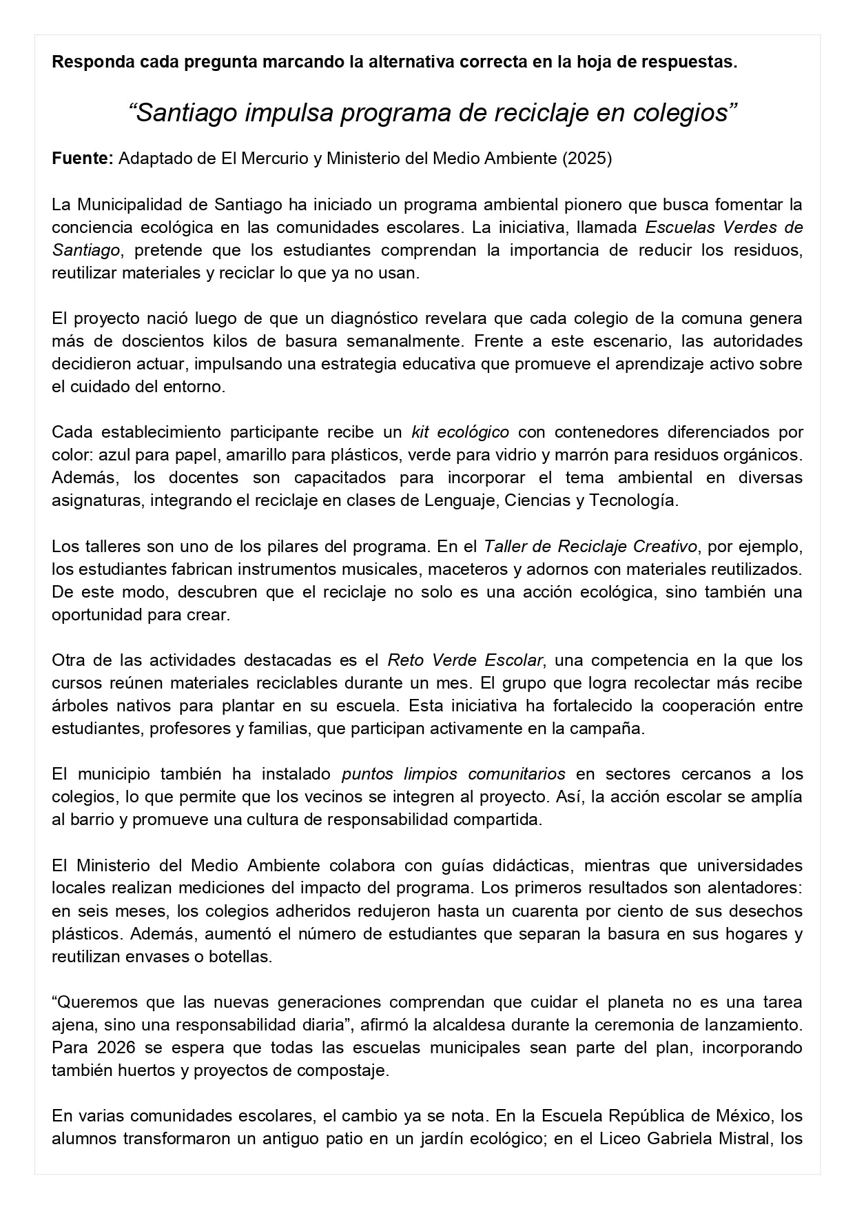 Ensayo SIMCE A - Lenguaje 8° básico