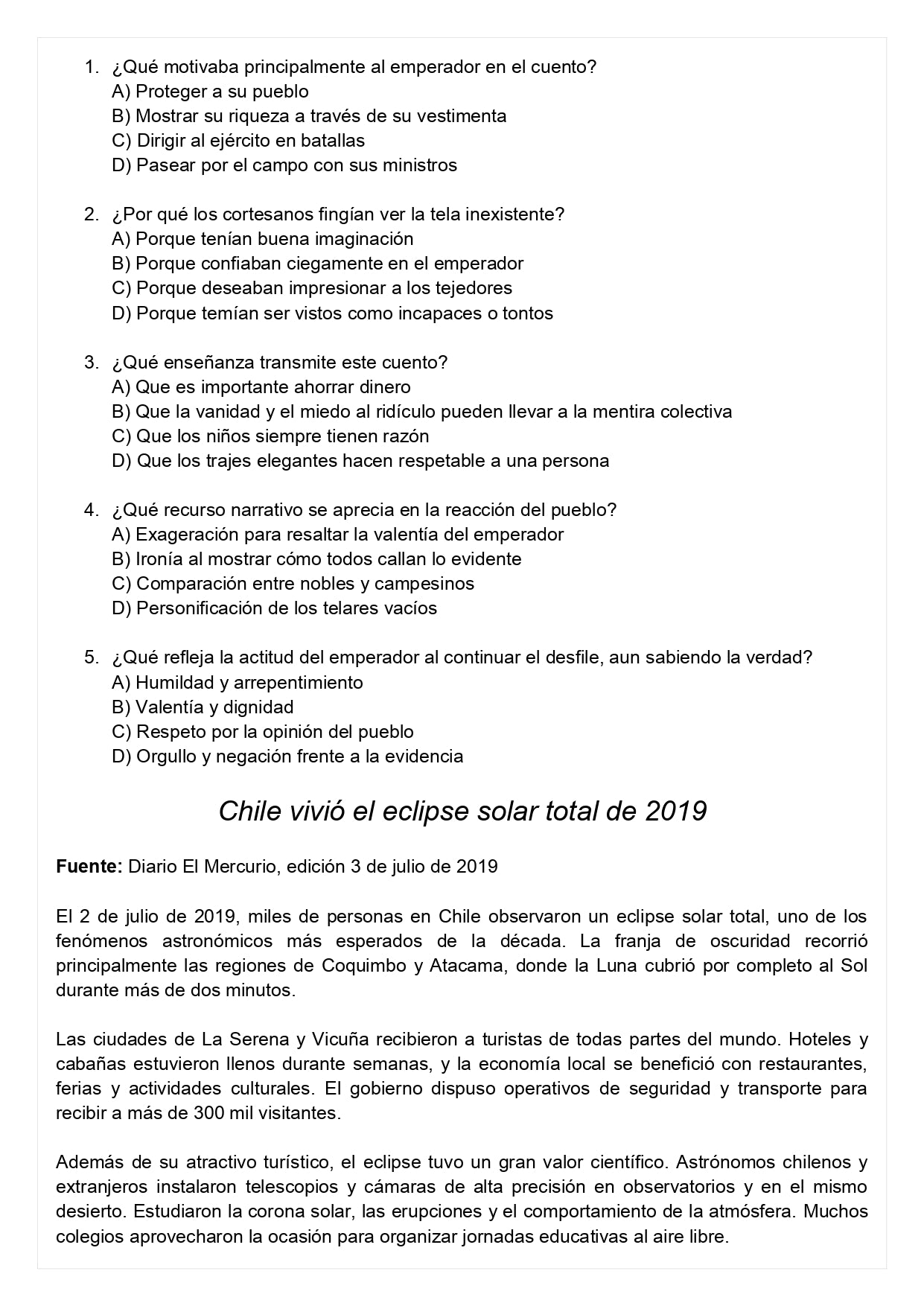 Ensayo SIMCE B - Lenguaje 4° básico