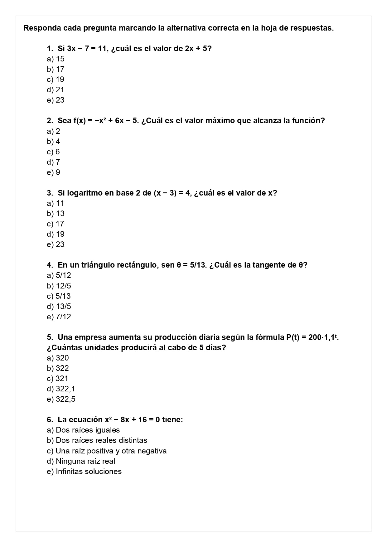 Ensayo SIMCE B - Matemática II medio