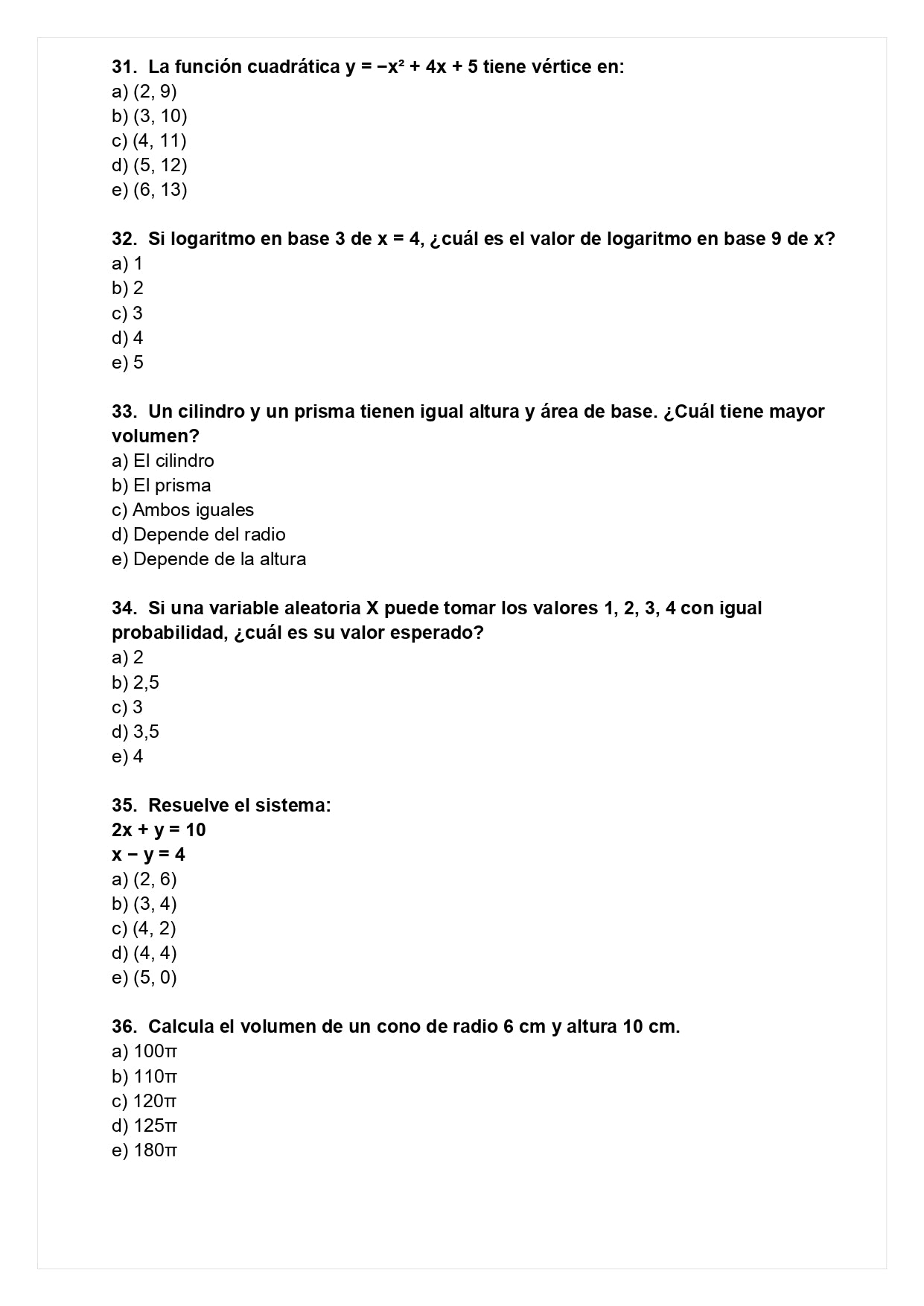 Ensayo SIMCE B - Matemática II medio