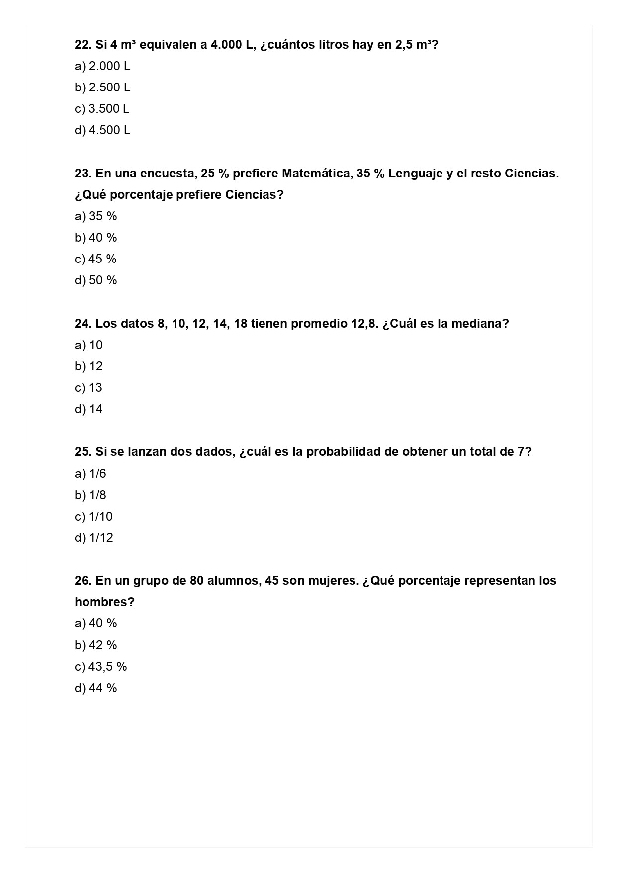 Ensayo SIMCE D - Matemática 6° básico