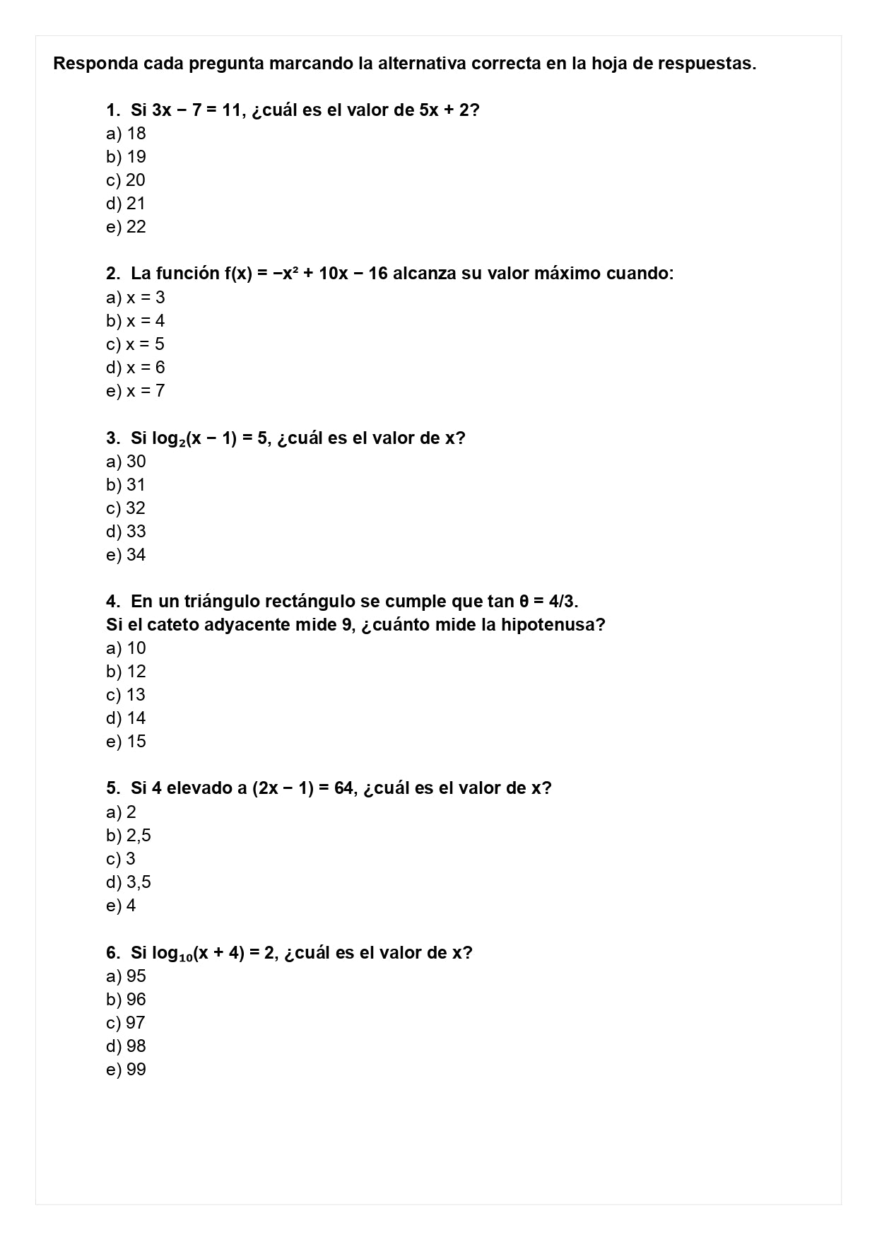 Ensayo SIMCE D - Matemática II medio