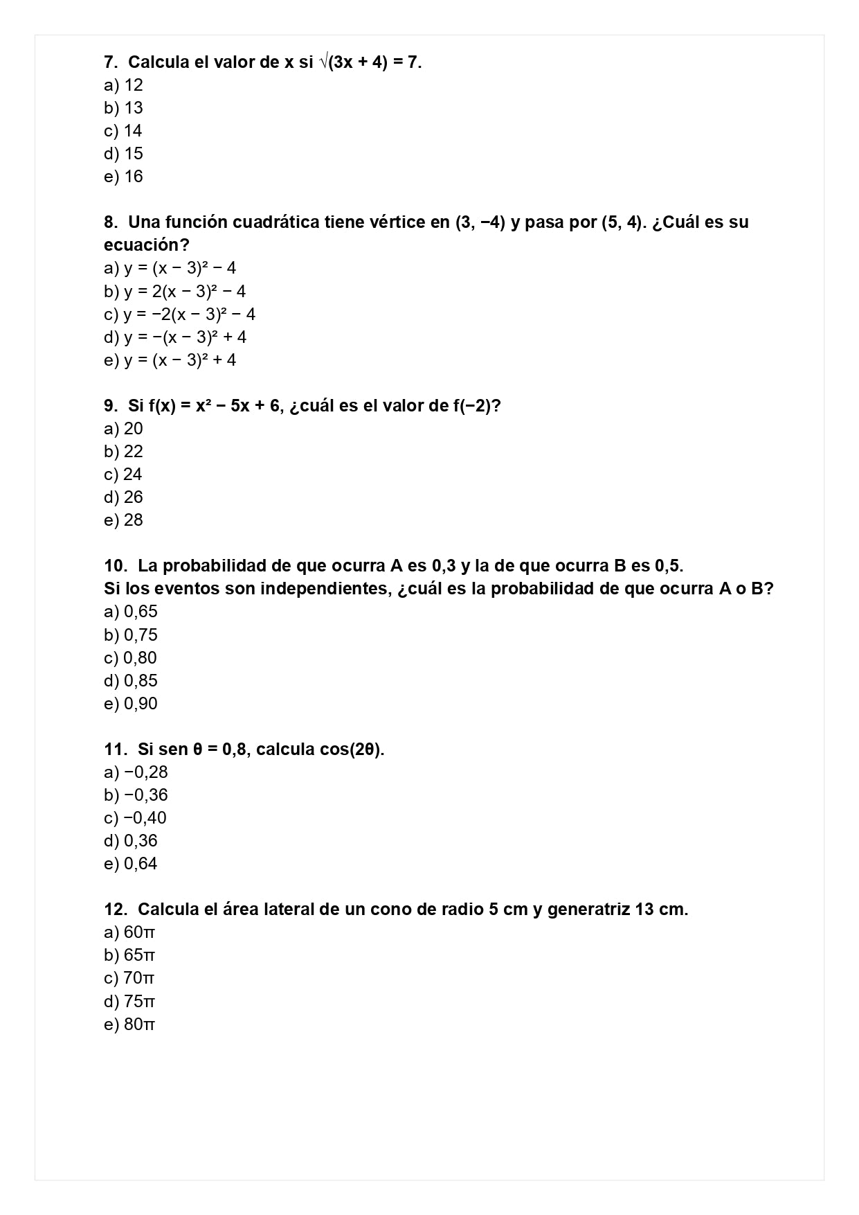 Ensayo SIMCE D - Matemática II medio