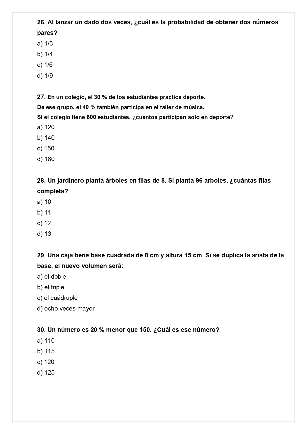 Ensayo SIMCE E - Matemática 6° básico