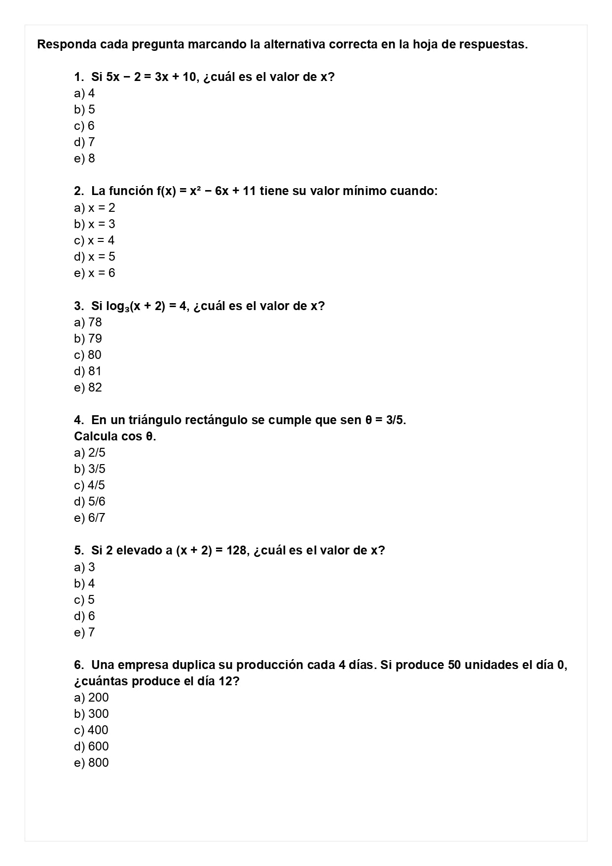 Ensayo SIMCE E - Matemática II medio
