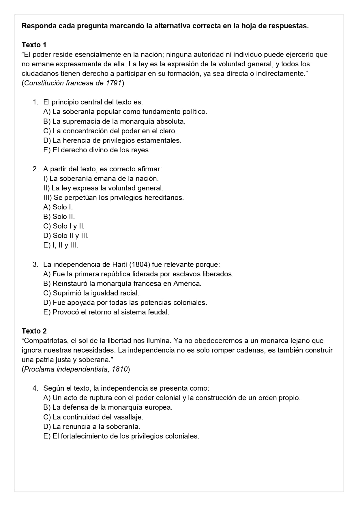 Ensayo SIMCE E - Historia II medio
