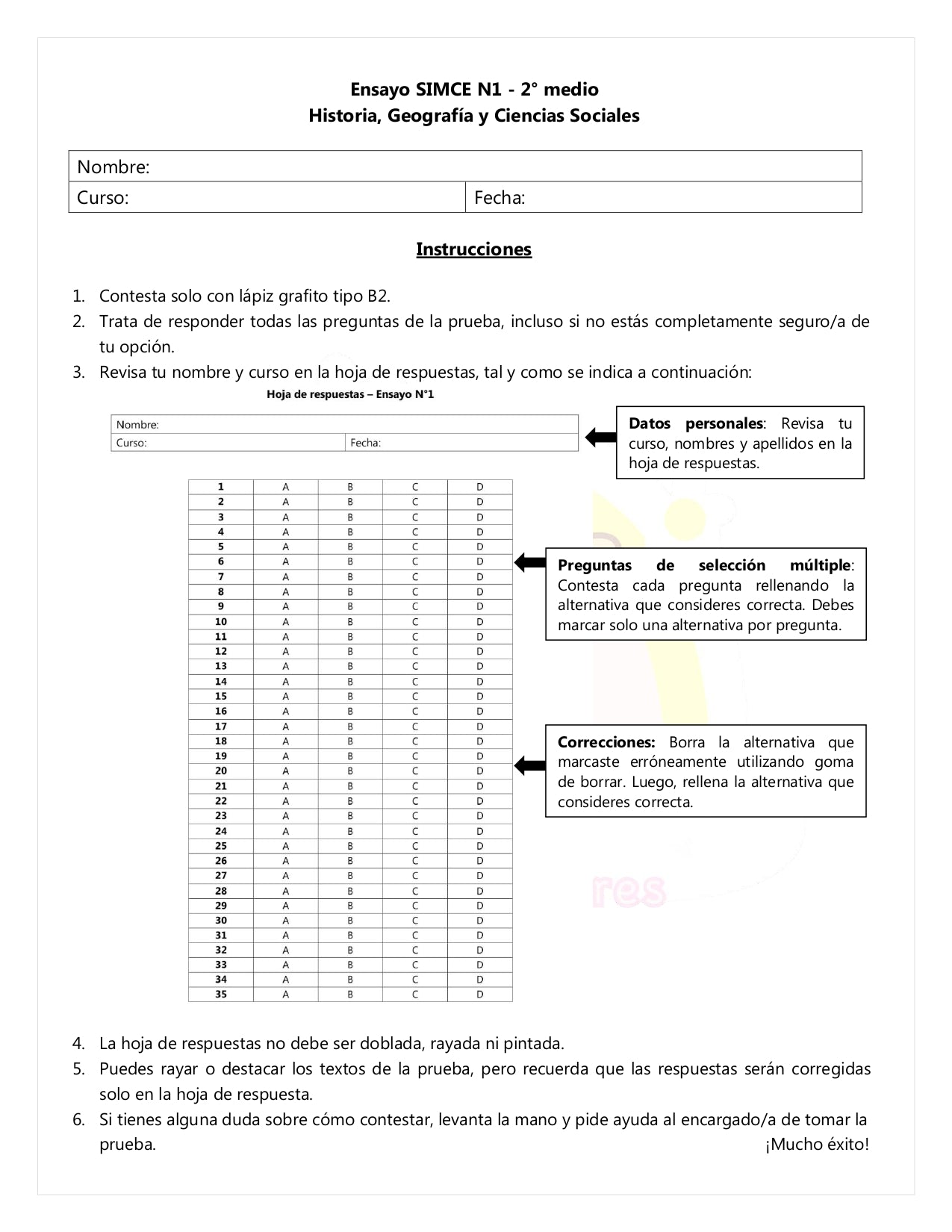 Ensayo SIMCE Historia 2° Medio – N°1