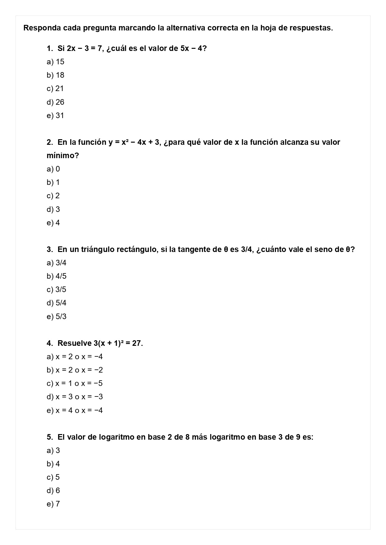 Ensayo SIMCE A - Matemática II medio