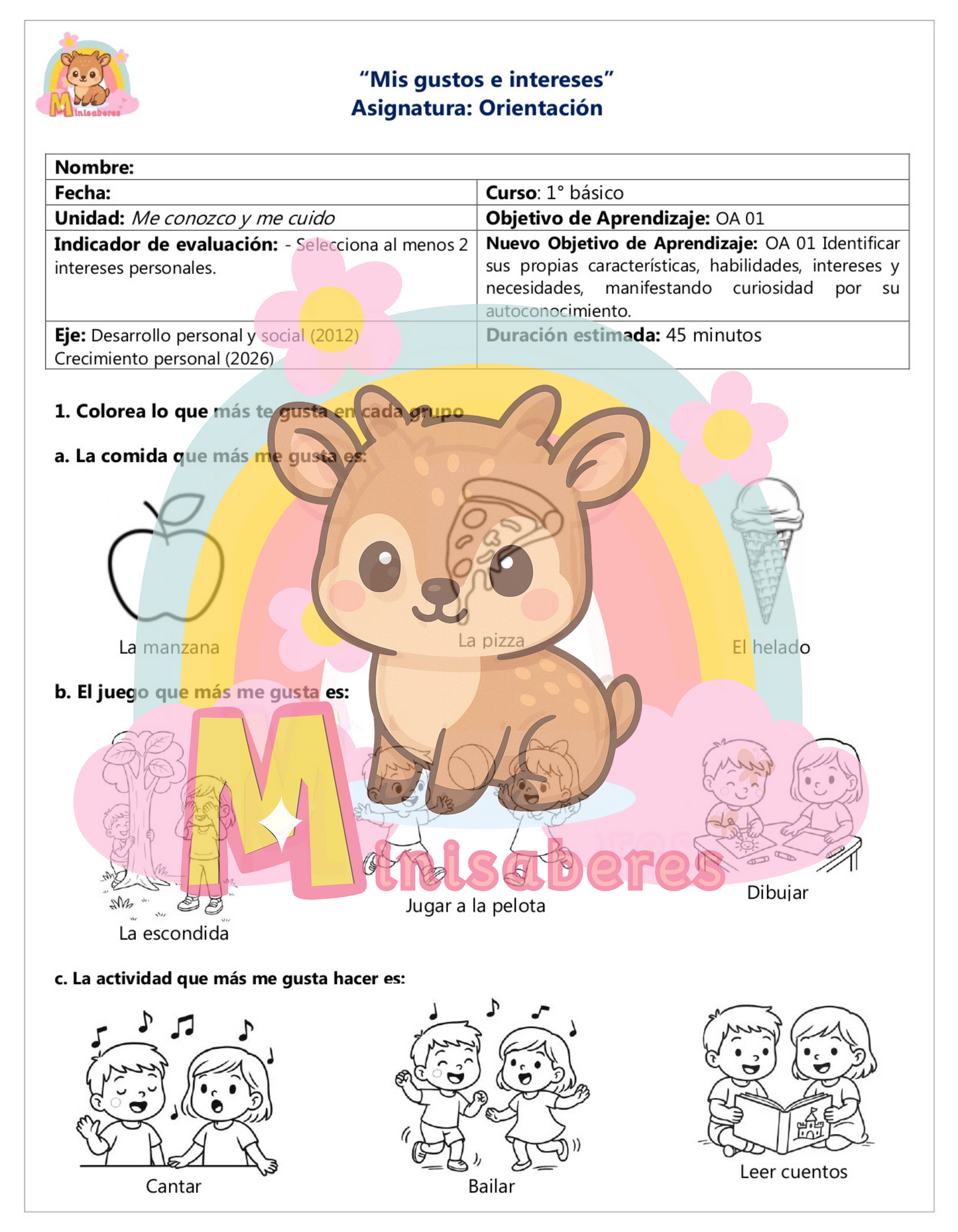Guía N2 "Mis gustos e intereses" – Orientación 1° básico