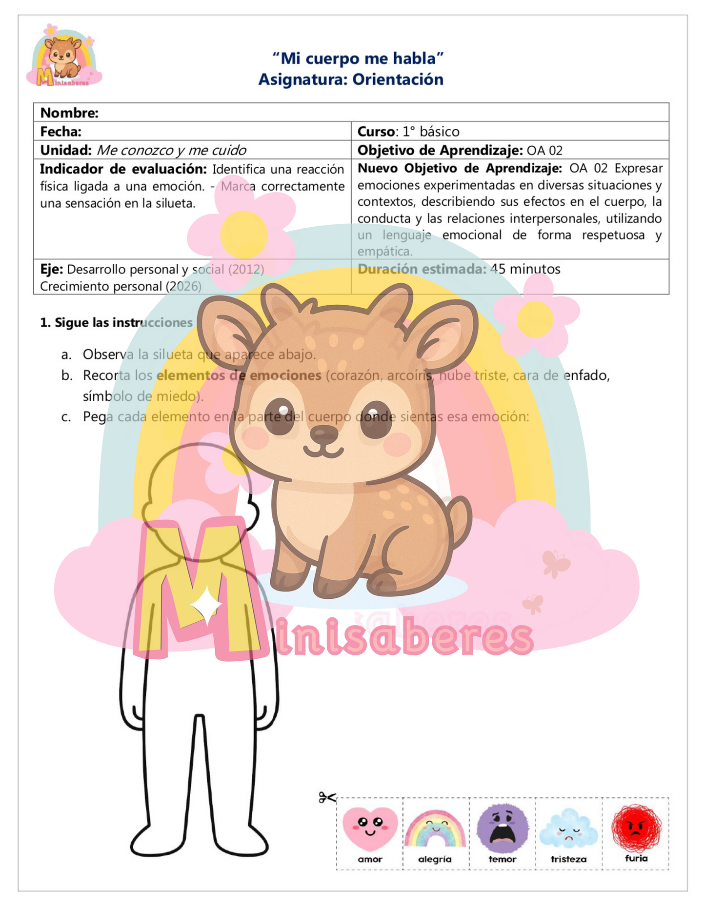 Guía N3 "Mi cuerpo y mis emociones" – Orientación 1° básico