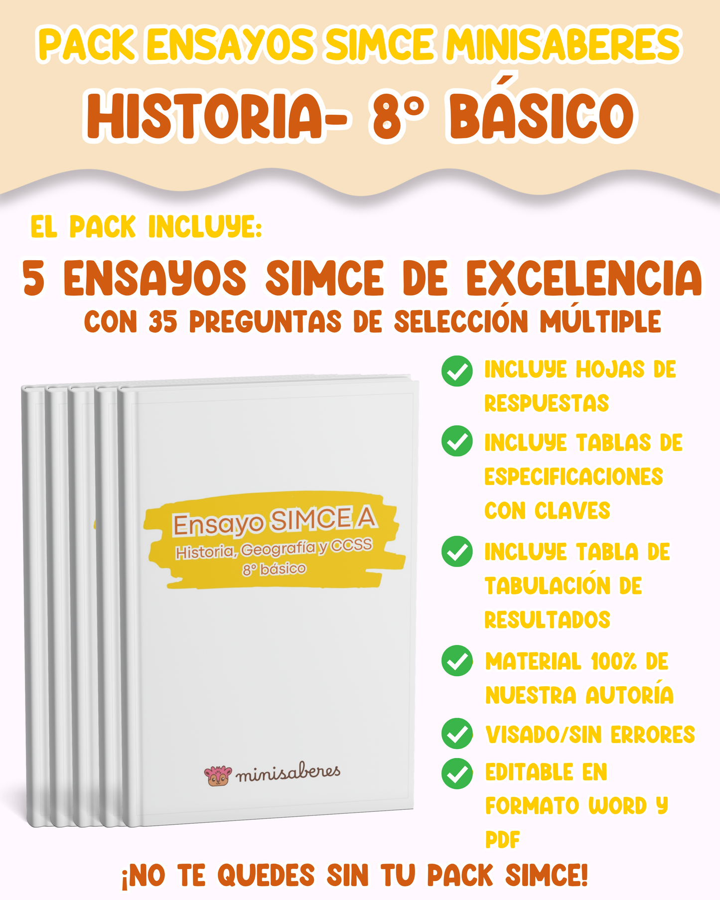 PACK ENSAYOS SIMCE - Historia 8° básico
