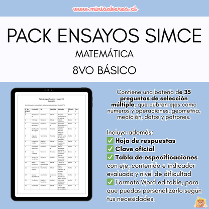 PACK Ensayos SIMCE - Matemática 8° básico