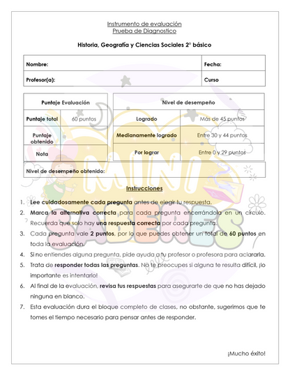 Evaluación Diagnóstica - Historia, Geografía y CCSS (HIST) 2° básico