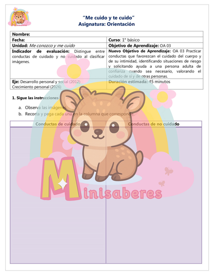 Guía N4 "Mi cuerpo y mis emociones" – Orientación 1° básico