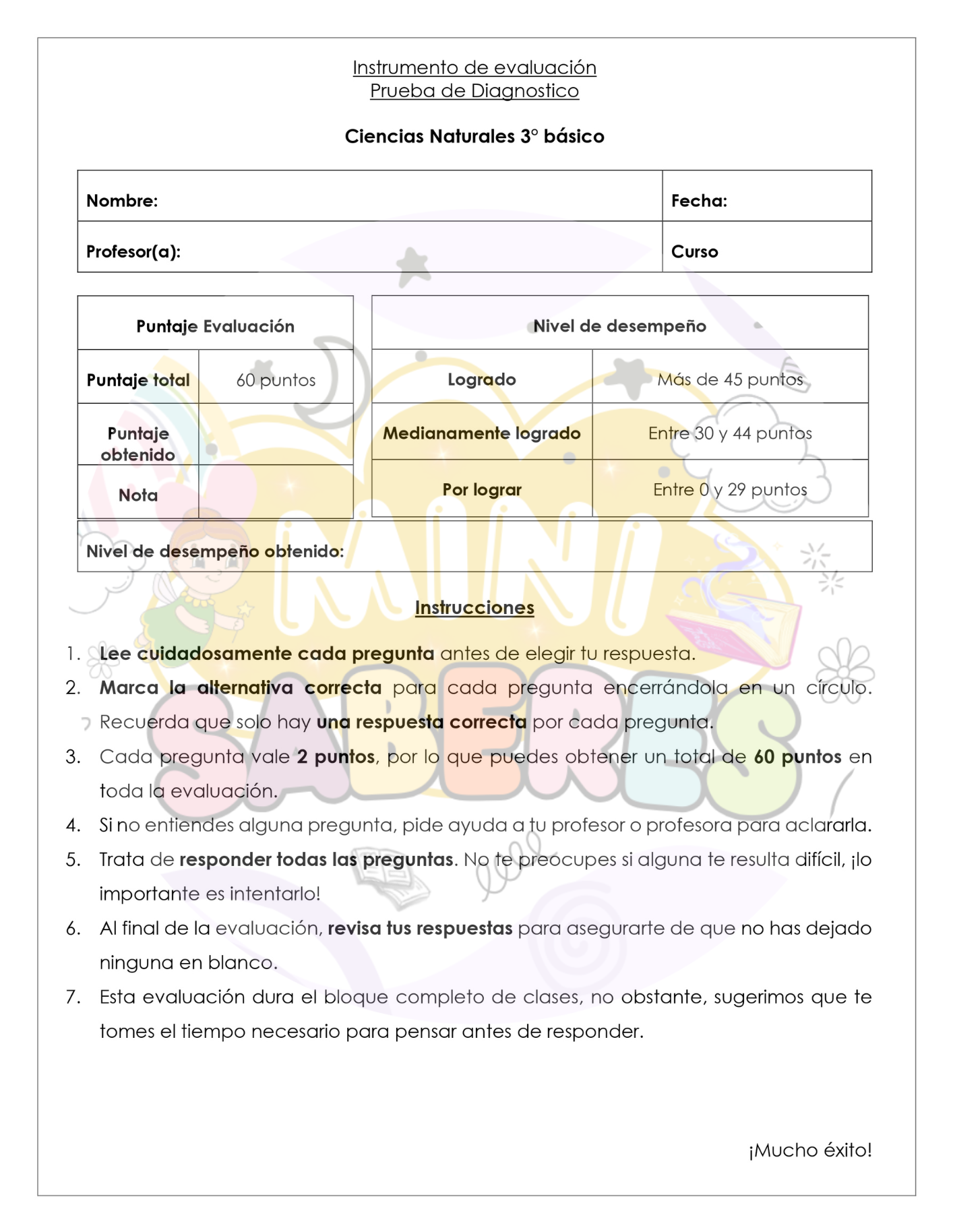 Evaluación Diagnóstica - Ciencias Naturales (CN) 3° básico