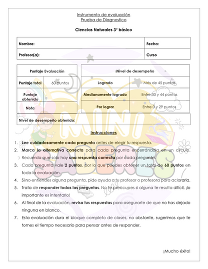 Evaluación Diagnóstica - Ciencias Naturales (CN) 3° básico