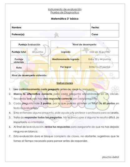 Evaluación Diagnóstica - Matemática (MAT) 3° básico