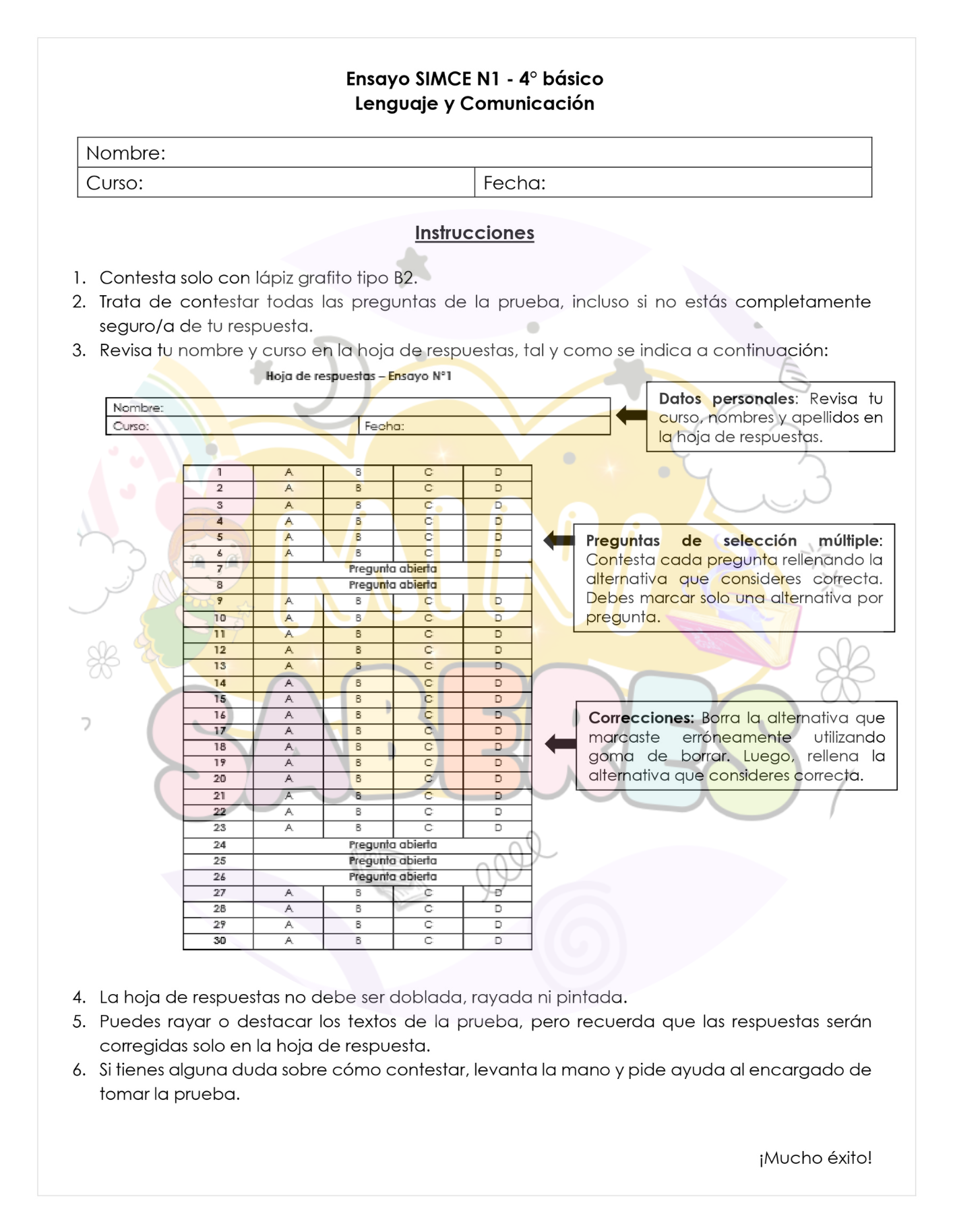 Ensayo SIMCE N1 - Lenguaje y Comunicación 4° básico
