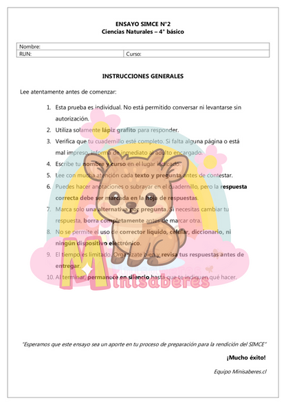 Ensayo SIMCE Ciencias 4° Básico – N°2