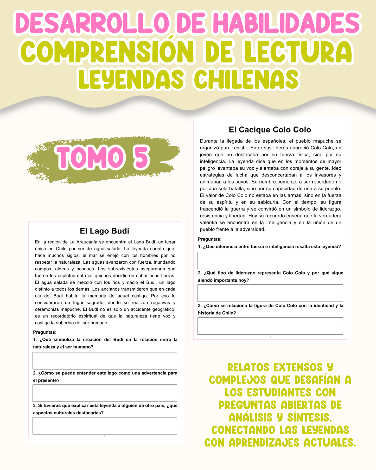 PACK Desarrollo de habilidades: comprensión de lectura leyendas chilenas