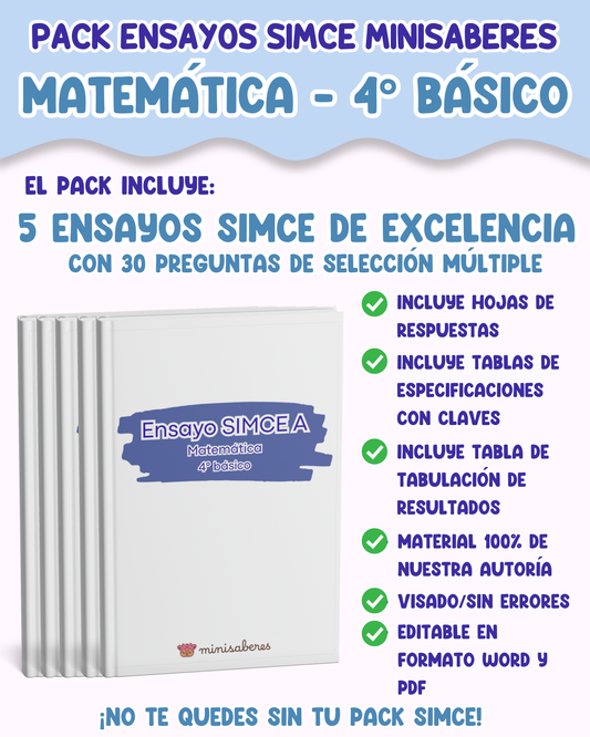 PACK ENSAYOS SIMCE - Matemática 4° básico