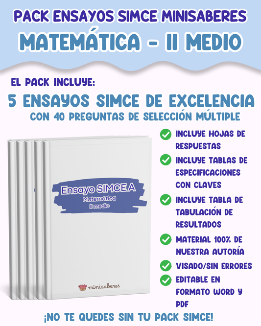 PACK ENSAYOS SIMCE - Matemática II medio