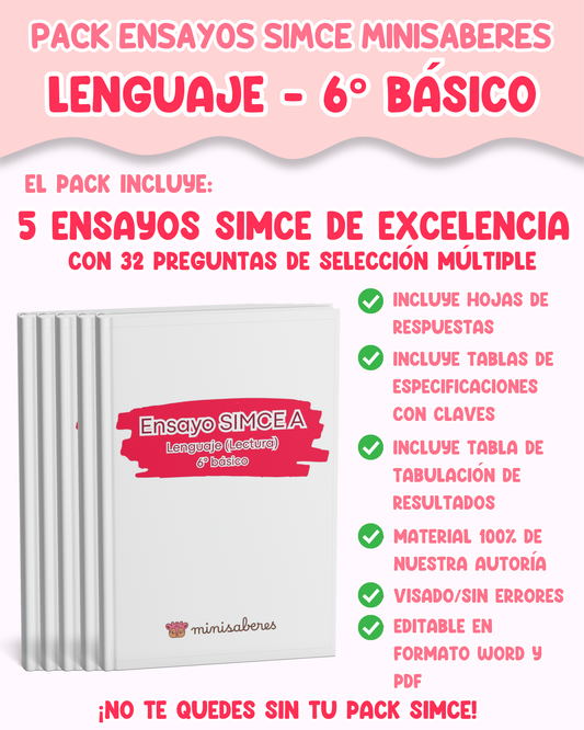 PACK ENSAYOS SIMCE - Lenguaje 6° básico
