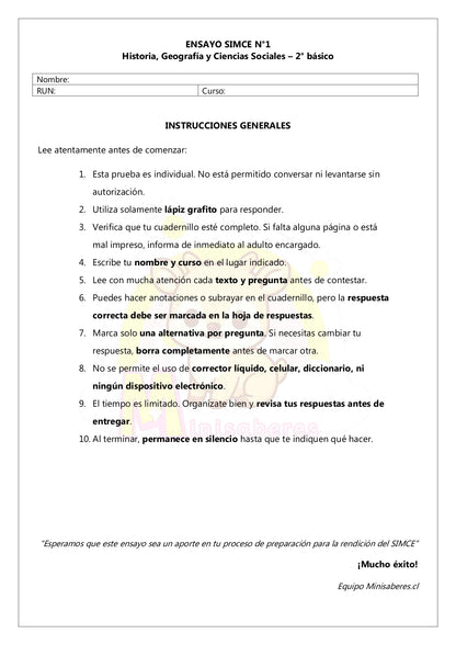 Ensayo SIMCE Historia 2° Básico – N°1