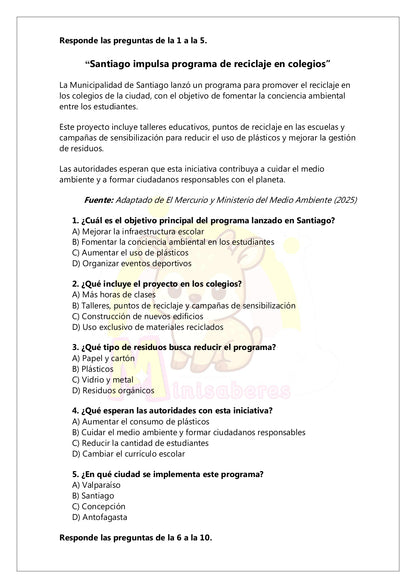 Ensayo SIMCE Lenguaje 8° Básico – N°10