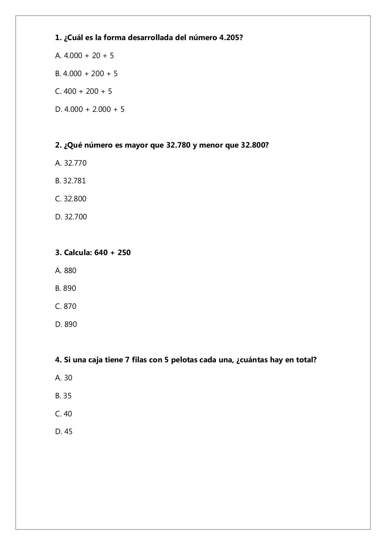 Ensayo SIMCE N°2 Matemática - 4° Básico