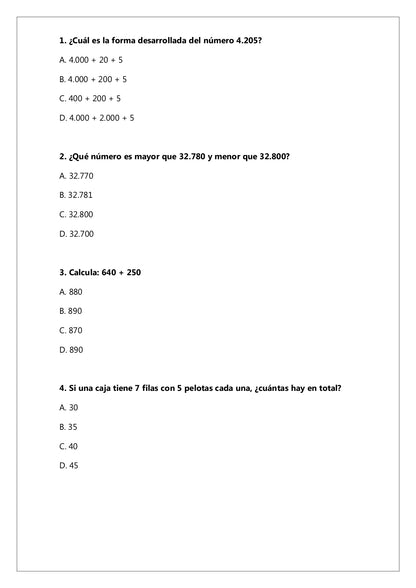 Ensayo SIMCE N°2 Matemática - 4° Básico