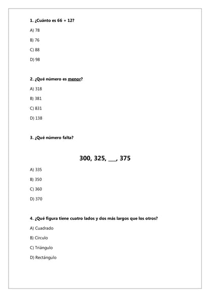 Ensayo SIMCE N°4 Matemática - 2° Básico