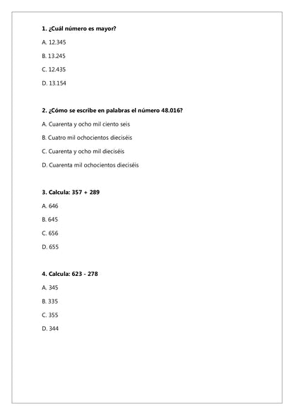 Ensayo SIMCE N°4 Matemática - 4° Básico