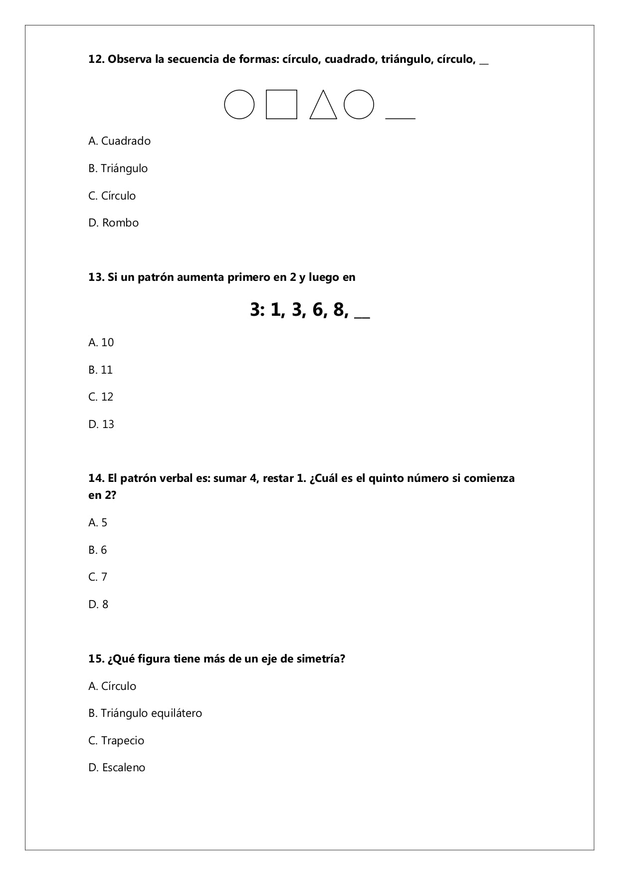 Ensayo SIMCE N°6 Matemática - 4° Básico