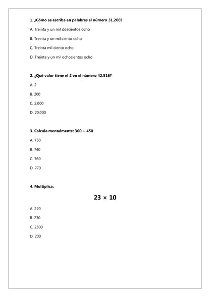 Ensayo SIMCE N°7 Matemática - 4° Básico