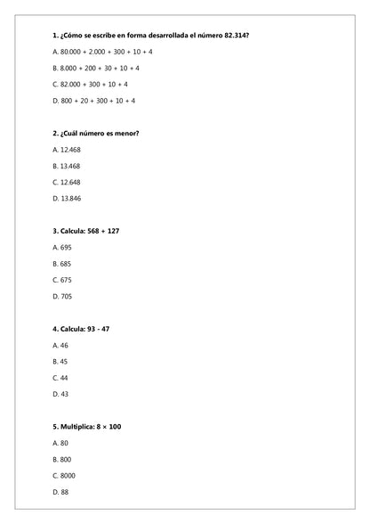 Ensayo SIMCE N°8 Matemática - 4° Básico